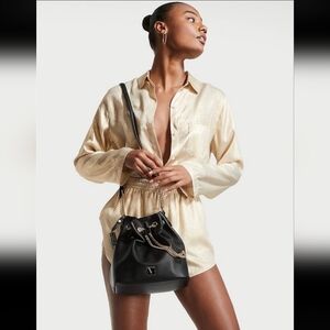 Victoria Secret Gold Black Bucket Bag